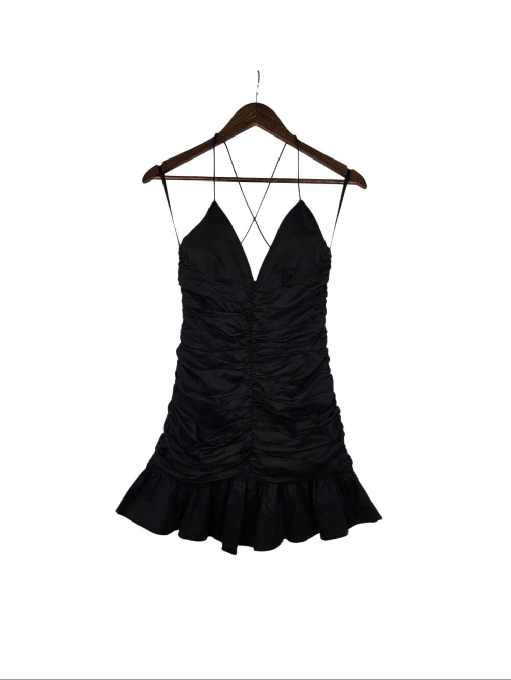 Lovers & Freinds Shaya Ruched Poplin Cross Back Spaghetti Strap Mini Dress Small
